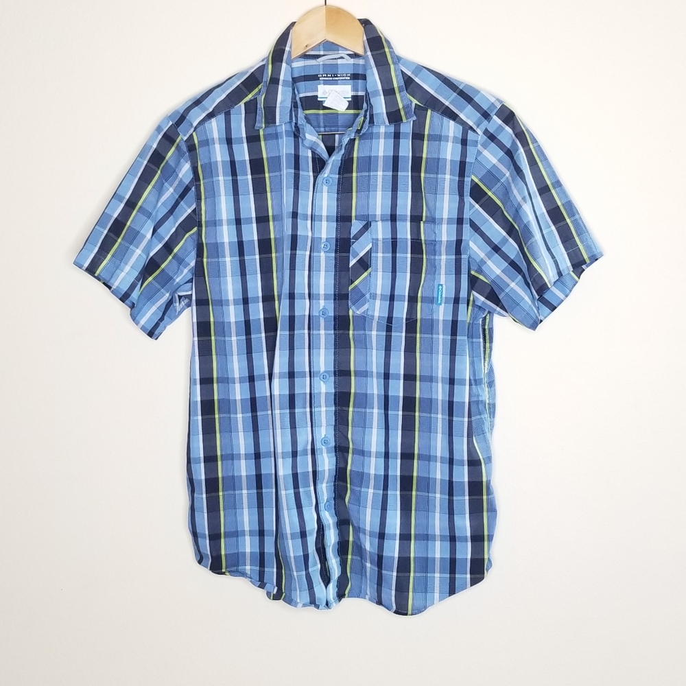 Columbia Men's Gray Blue Yellow Plaid Shirt Sz S